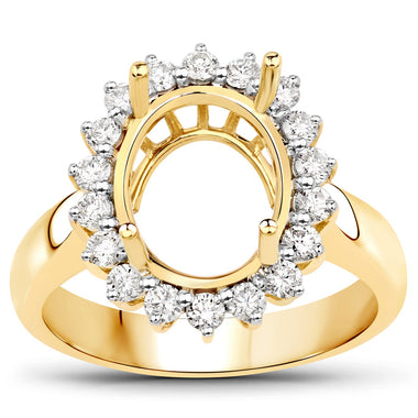 0.54 Carat Genuine White Diamond 14K Yellow Gold Semi Mount Ring - holds 11x9mm Oval Gemstone - 0