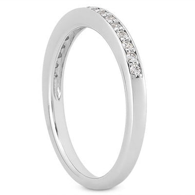 14k White Gold Micro-pave Flat Sided Diamond Wedding Ring Band - 0