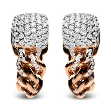 18K Rose Gold 3/4 Cttw Round Diamond Pave Cuban Chain Huggie Earrings (G-H Color, SI1-SI2 Clarity) - 0