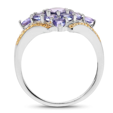 Two Tone Plated 1.67 Carat Genuine Tanzanite .925 Sterling Silver Ring - 0