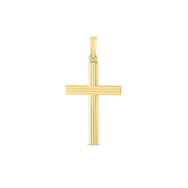 14k Yellow Gold High Polish Ribber Cross Pendant - 0