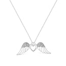 .925 Sterling Silver Pave-Set Diamond Accent Angel Wing 18" Double Heart Pendant Necklace (I-J Color, I1-I2 Clarity)-5