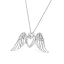 .925 Sterling Silver Pave-Set Diamond Accent Angel Wing 18" Double Heart Pendant Necklace (I-J Color, I1-I2 Clarity)-6
