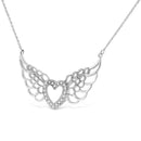 .925 Sterling Silver Pave-Set Diamond Accent Fairy Wing 18" Heart Pendant Necklace (I-J Color, I1-I2 Clarity)-6