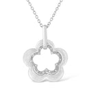 Matte Finished .925 Sterling Silver Diamond Accent Double Flower Shape 18" Satin Finished Pendant Necklace (I-J Color, I1-I2 Clarity)-8