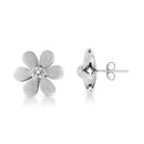 Matte Finished .925 Sterling Silver Diamond Accent Flower Hoop Stud Earring (I-J Color, I1-I2 Clarity)-4