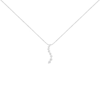 AGS Certified 14k White Gold 3.0 Cttw Baguette and Brilliant Round-Cut Diamond Journey 18" Pendant Necklace (K-L Color, I1-I2 Clarity) - 0