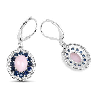 4.00 Carat Genuine Opal Pink, Blue Sapphire and White Topaz .925 Sterling Silver Earrings - 0