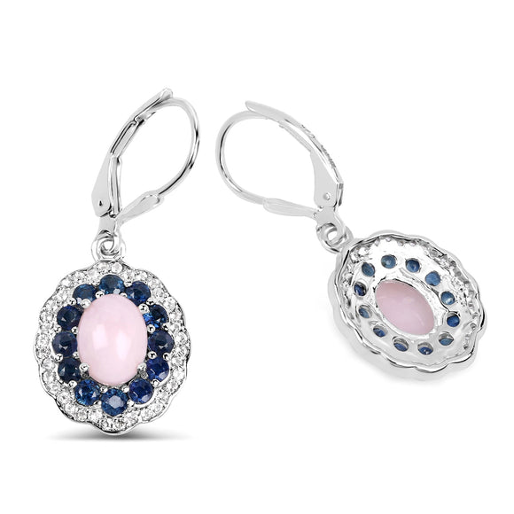 4.00 Carat Genuine Opal Pink, Blue Sapphire and White Topaz .925 Sterling Silver Earrings