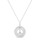 Matte Finish .925 Sterling Silver Diamond Accent Dancing Peace Sign 18" Pendant Necklace (I-J Color, I1-I2 Clarity)-5