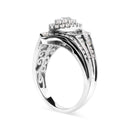 14K White Gold 3/4 Cttw Round and Baguette cut Diamond Cluster Ring (H-I Color, I1-I2 Clarity)-3