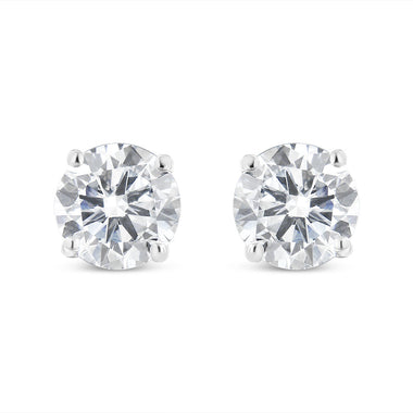 14K White Gold 1-1/2 Cttw Round Brilliant-Cut Diamond Classic 4-Prong Stud Earrings with Screw Backs (H-I Color, I1-I2 Clarity)