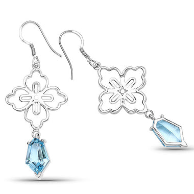 12.82 Carat Genuine Swiss Blue Topaz .925 Sterling Silver Earrings - 0