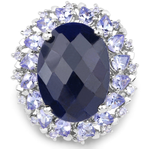 17.81 Carat Dyed Sapphire and Tanzanite .925 Sterling Silver Ring