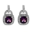 .925 Sterling Silver 8MM Natural Cushion Shaped Amethyst and Diamond Accent Halo with Push Back Dangle Earrings (I-J Color, I2-I3 Clarity)-5