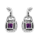.925 Sterling Silver 8MM Natural Cushion Shaped Amethyst and Diamond Accent Halo with Push Back Dangle Earrings (I-J Color, I2-I3 Clarity)-7