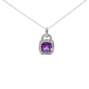 .925 Sterling Silver 10X10 MM Cushion Purple Amethyst and Diamond Accent Halo 18" Pendant Necklace (I-J Color, I1-I2 Clarity)-4