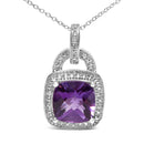 .925 Sterling Silver 10X10 MM Cushion Purple Amethyst and Diamond Accent Halo 18" Pendant Necklace (I-J Color, I1-I2 Clarity)-5