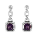 .925 Sterling Silver 6x6MM Cushion Shaped Natural Purple Amethyst and Diamond Accent Drop and Dangle Earrings (I-J Color, I1-I2 Clarity)-7
