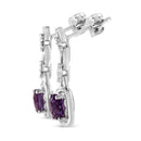 .925 Sterling Silver 6x6MM Cushion Shaped Natural Purple Amethyst and Diamond Accent Drop and Dangle Earrings (I-J Color, I1-I2 Clarity)-5