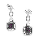 .925 Sterling Silver 6x6MM Cushion Shaped Natural Purple Amethyst and Diamond Accent Drop and Dangle Earrings (I-J Color, I1-I2 Clarity)-6