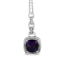 .925 Sterling Silver 6x6MM Cushion Shaped Natural Purple Amethyst and Diamond Accented Bale 18" Inch Pendant Necklace (I-J Color, I1-I2 Clarity)-6