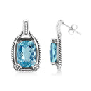 .925 Sterling Silver 14x10MM Cushion Cut Blue Topaz Gemstone and Diamond Accent Dangle Earring (I-J Color, I1-I2 Clarity)-5