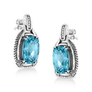 .925 Sterling Silver 14x10MM Cushion Cut Blue Topaz Gemstone and Diamond Accent Dangle Earring (I-J Color, I1-I2 Clarity)-6