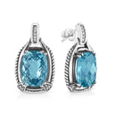 .925 Sterling Silver 14x10MM Cushion Cut Blue Topaz Gemstone and Diamond Accent Dangle Earring (I-J Color, I1-I2 Clarity)-7