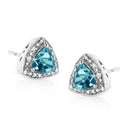 .925 Sterling Silver 6x6 mm Trillion Cut Blue Topaz Gemstone and Diamond Accent Stud Earring (I-J Color, I1-I2 Clarity)-7