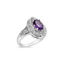 .925 Sterling Silver 9x7mm Oval Purple Amethyst and Diamond Accent Art Deco Style Cocktail Ring (I-J Color, I1-I2 Clarity) - Size 6-8