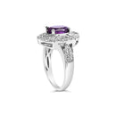 .925 Sterling Silver 9x7mm Oval Purple Amethyst and Diamond Accent Art Deco Style Cocktail Ring (I-J Color, I1-I2 Clarity) - Size 6-9