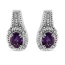 .925 Sterling Silver 8x6 MM Natural Oval Purple Amethyst Gemstone and Diamond Accent Art Deco Style Drop and Dangle Earrings (I-J Color, I1-I2 Clarity)-6