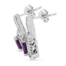 .925 Sterling Silver 8x6 MM Natural Oval Purple Amethyst Gemstone and Diamond Accent Art Deco Style Drop and Dangle Earrings (I-J Color, I1-I2 Clarity)-4