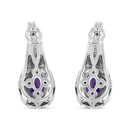 .925 Sterling Silver 8x6 MM Natural Oval Purple Amethyst Gemstone and Diamond Accent Art Deco Style Drop and Dangle Earrings (I-J Color, I1-I2 Clarity)-5