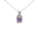 .925 Sterling Silver 9x7mm Oval Purple Amethyst and Round Diamond Accent Fashion Drop Pendant 18 Inch Necklace (I-J Color, I1-I2 Clarity)-4