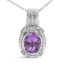 .925 Sterling Silver 9x7mm Oval Purple Amethyst and Round Diamond Accent Fashion Drop Pendant 18 Inch Necklace (I-J Color, I1-I2 Clarity)-5