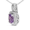 .925 Sterling Silver 9x7mm Oval Purple Amethyst and Round Diamond Accent Fashion Drop Pendant 18 Inch Necklace (I-J Color, I1-I2 Clarity)-6