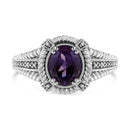 .925 Sterling Silver Prong Set Natural Oval Shape 9X7 MM Purple Amethyst Solitaire and Diamond Accent Ring (I-J Color, I1-I2 Clarity) - Ring Size 7-13