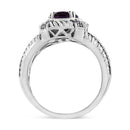 .925 Sterling Silver Prong Set Natural Oval Shape 9X7 MM Purple Amethyst Solitaire and Diamond Accent Ring (I-J Color, I1-I2 Clarity) - Ring Size 7-10