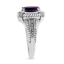 .925 Sterling Silver Prong Set Natural Oval Shape 9X7 MM Purple Amethyst Solitaire and Diamond Accent Ring (I-J Color, I1-I2 Clarity) - Ring Size 7-11