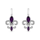 .925 Sterling Silver Marquise Cut Amethyst and Diamond Accent Fleur De Lis Dangle Stud Earrings (H-I Color, SI1-SI2 Clarity)-4