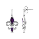 .925 Sterling Silver Marquise Cut Amethyst and Diamond Accent Fleur De Lis Dangle Stud Earrings (H-I Color, SI1-SI2 Clarity)-6
