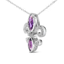 .925 Sterling Silver Purple Amethyst Marquise and Diamond Accent Fleur De Lis Pendant Necklace (H-I Color, SI1-SI2 Clarity) - Size 18"-6