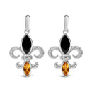 .925 Sterling Silver Marquise Cut Onyx and Citrine with Diamond Accent Fleur De Lis Drop Stud Earrings (H-I Color, SI1-SI2 Clarity)-4