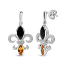 .925 Sterling Silver Marquise Cut Onyx and Citrine with Diamond Accent Fleur De Lis Drop Stud Earrings (H-I Color, SI1-SI2 Clarity)-5