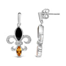 .925 Sterling Silver Marquise Cut Onyx and Citrine with Diamond Accent Fleur De Lis Drop Stud Earrings (H-I Color, SI1-SI2 Clarity)-6