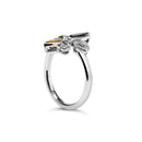 .925 Sterling Silver Black Onyx and Yellow Citrine Marquise and Diamond Accent Fleur De Lis Ring (H-I Color, SI1-SI2 Clarity) - Size 7-9
