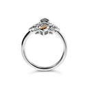 .925 Sterling Silver Black Onyx and Yellow Citrine Marquise and Diamond Accent Fleur De Lis Ring (H-I Color, SI1-SI2 Clarity) - Size 7-10