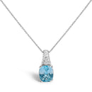 .925 Sterling Silver Blue Topaz and Diamond Accent Textured Pendant Necklace - 18" Inches-1
